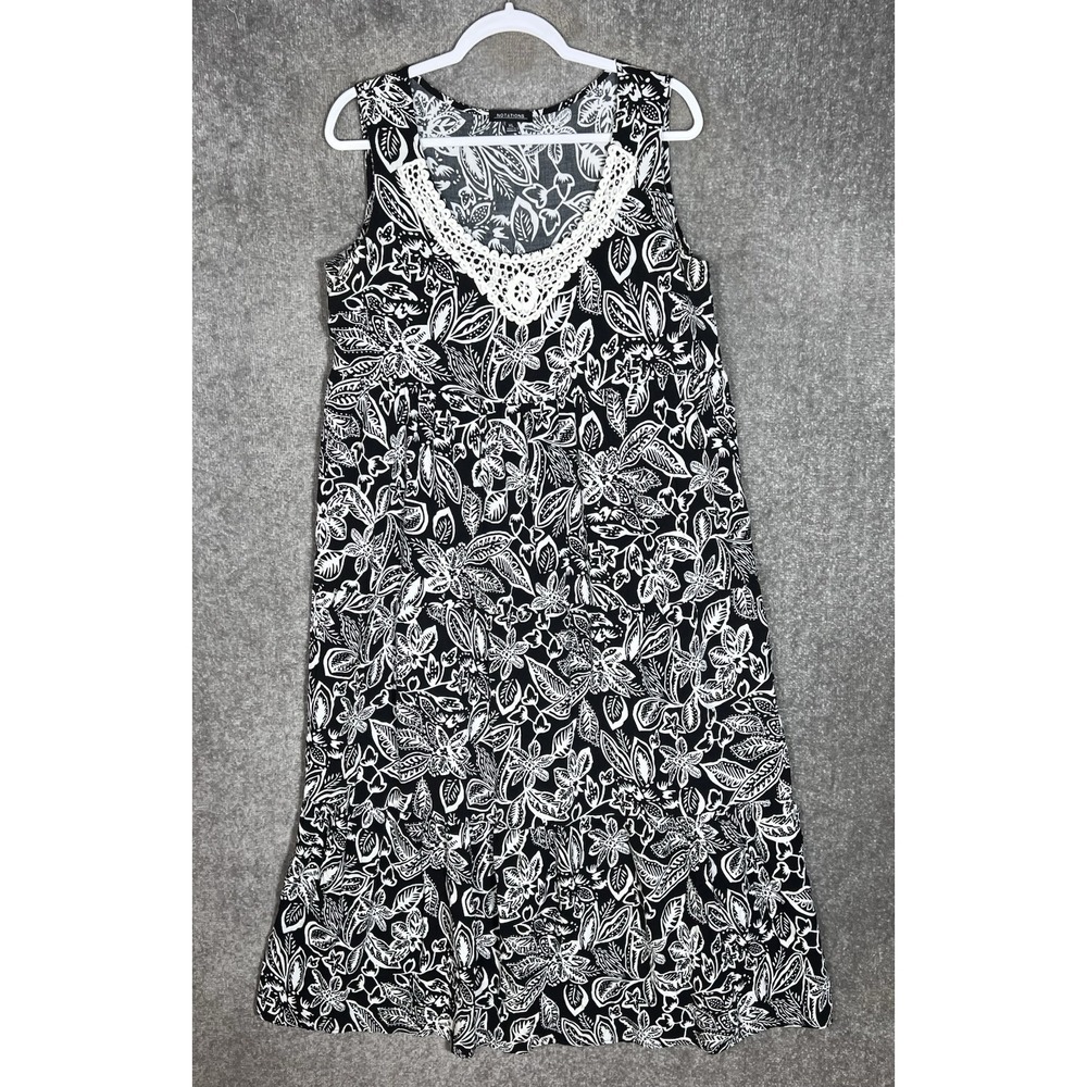 Notations Sleevless Tiered Maxi Dress Womens Sz XL Black White Tropical Hawaiian